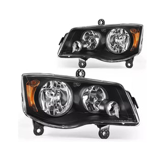 Headlights fit 2011-2017 Dodge Grand Caravan Headlight Assembly，For Grand Caravan 2008-2016 Chrysler Town & Country, Black Housing with Amber Reflector Headlamp Replacement Left and Right.