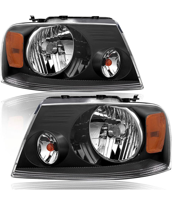 Headlights set for Ford F-150 2004 - 2008 black housing clear lens